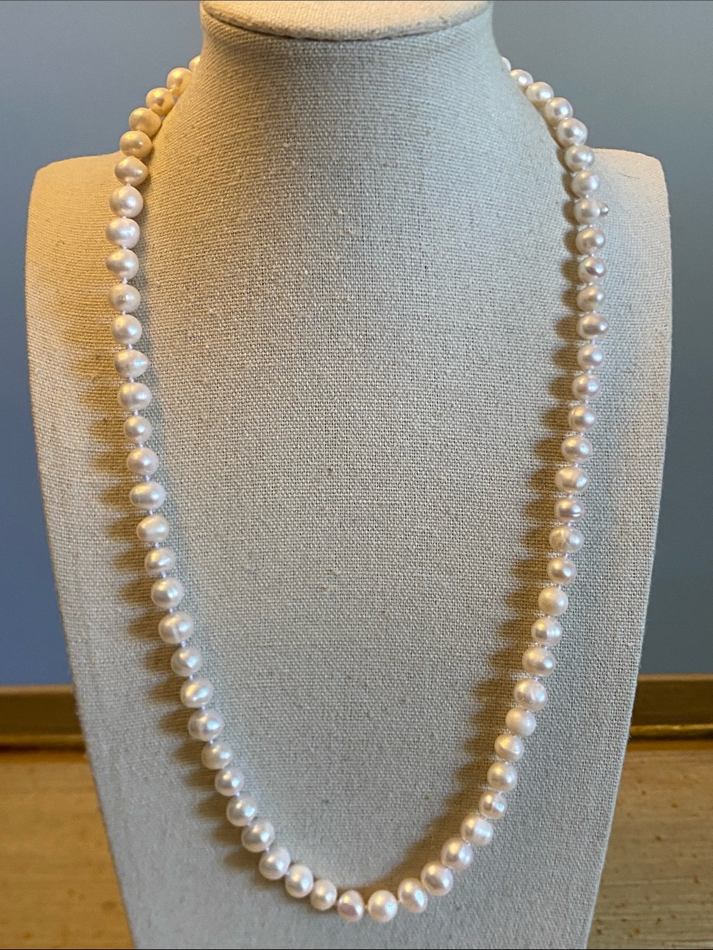 Freshwater Pearl Necklace 18K Gold Plated Clasp 22” Vintage Style
